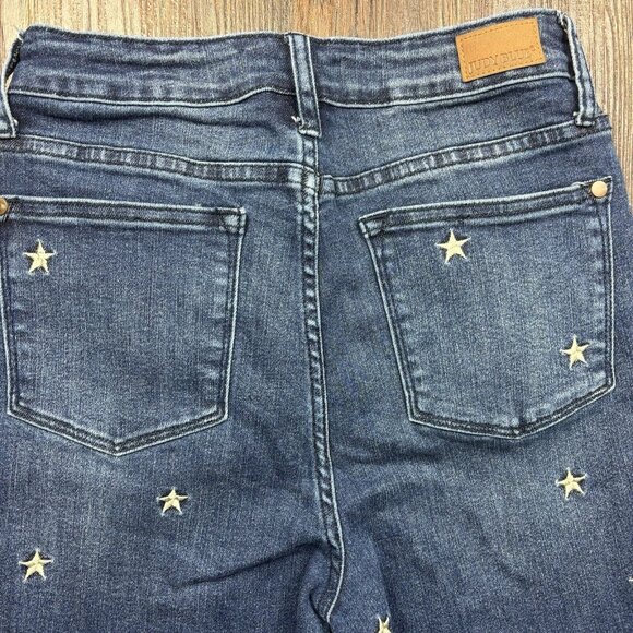 Judy Blue Medium Wash Faded Skinny Star Embroidered Raw Hem Jeans Size 5/27 - Picture 4 of 10